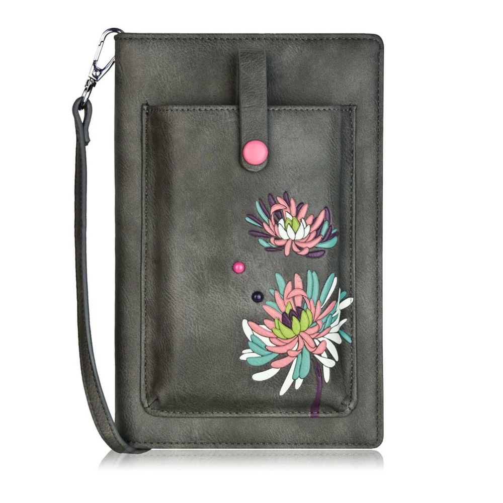 ESPE Margaret Vegan Leather iSmart Crossbody Phone Pouch Wallet - Grey
